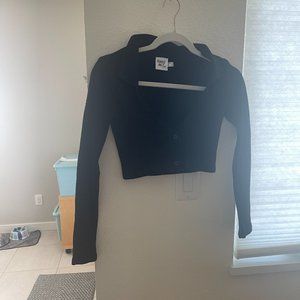 Princess Polly collared black long sleeve cropped top